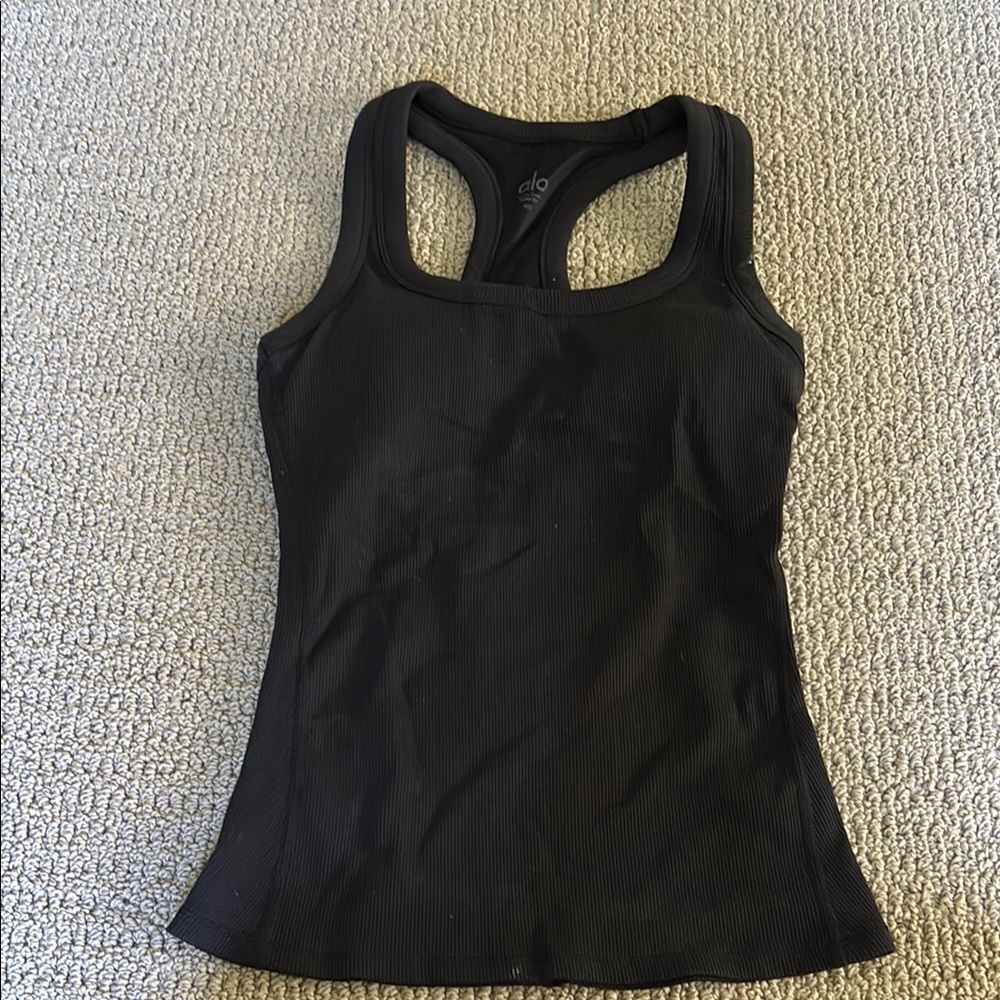 ALO Yoga Black Ribbed Racerback Tank Top